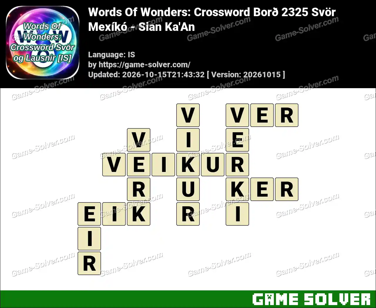 Words Of Wonders: Crossword Borð 2325 Svör – Mexíkó – Sian Ka’An